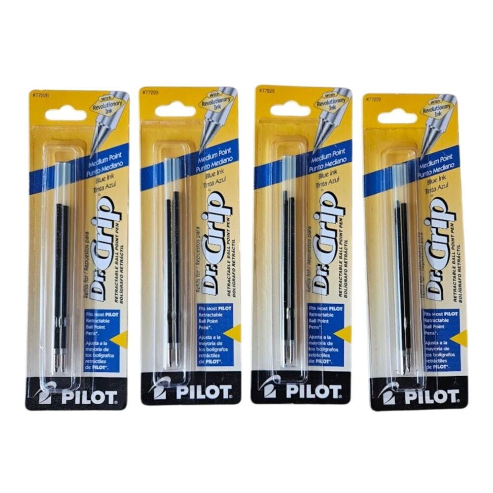 Dr. Grip 4 Pack Lot Of Pilot Blue Ink Ball Point Pen Refill Medium Point